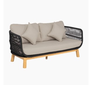 MARK Set 4pcs / Acacia Natural - Rope Wicker Black - Cushions Beige