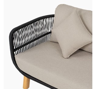 MARK Set 4pcs / Acacia Natural - Rope Wicker Black - Cushions Beige