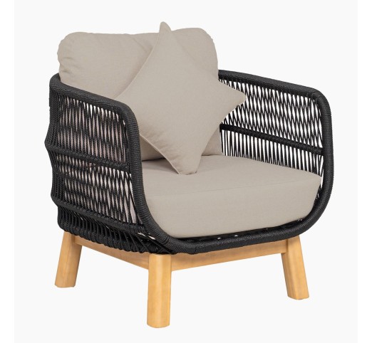 MARK Set 4pcs / Acacia Natural - Rope Wicker Black - Cushions Beige