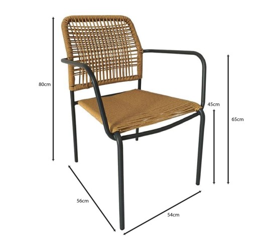 LUIGI Armchair / Metal Anthracite - Rope Wicker Natural