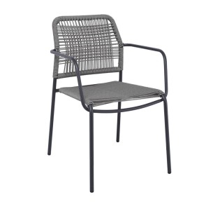 LUIGI Armchair / Metal Anthracite - Rope Wicker Grey