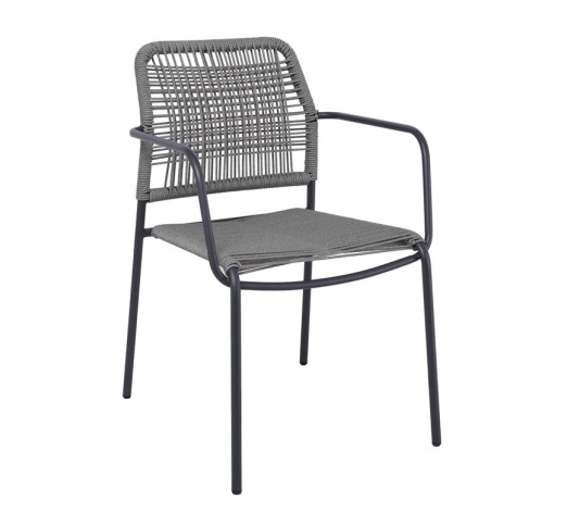 LUIGI Armchair / Metal Anthracite - Rope Wicker Grey