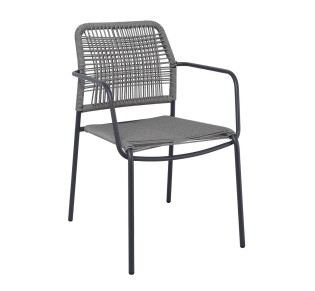 LUIGI Armchair / Metal Anthracite - Rope Wicker Grey
