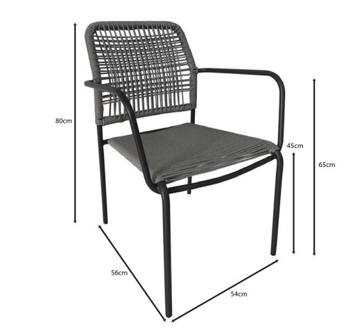LUIGI Armchair / Metal Anthracite - Rope Wicker Grey