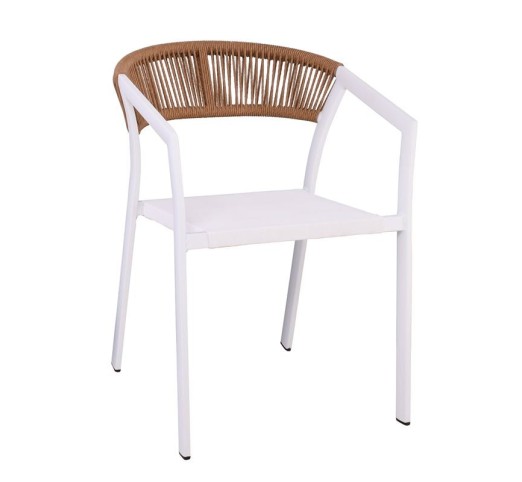 PARMA Outdoor Armchair Stackable / ALU White - Rope Wicker Natural - Textilene White