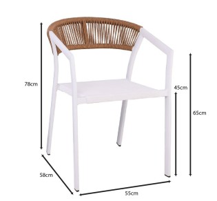 PARMA Outdoor Armchair Stackable / ALU White - Rope Wicker Natural - Textilene White