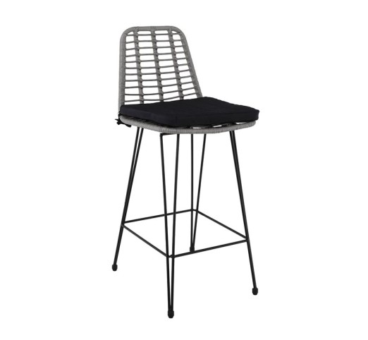 SALSA Bar Stool-Pro with Cushion / Metal Black - Wicker Grey