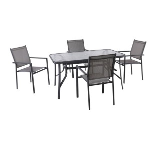 LANSON Set Table 120x70cm & 4 Armchairs / Metal Dark Grey - Textilene Grey 2