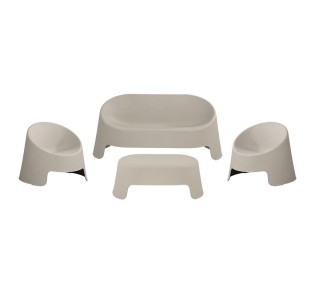 COLT Set Table 100x56cm & Sofa 2-Seater & 2 Chairs - Stackable / PP - UV Grey