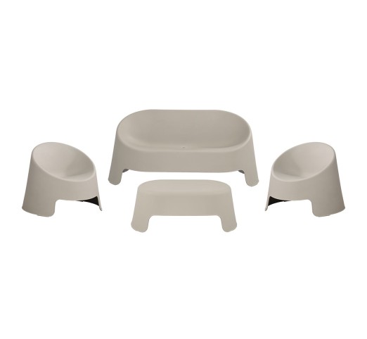 COLT Set Table 100x56cm & Sofa 2-Seater & 2 Chairs - Stackable / PP - UV Grey