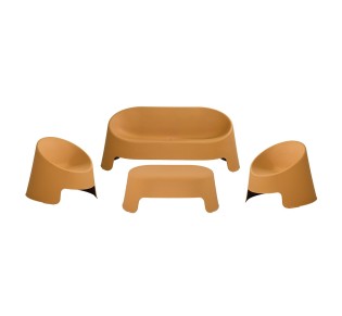 COLT Set Table 100x56cm & Sofa 2-Seater & 2 Chairs Stackable / PP - UV Egg Yellow 2