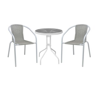 BALENO-W Set Κήπου Βεράντας - Τραπέζι Ø60cm & 2 Πολυθρόνες / Μέταλλο Άσπρο - Wicker Beige 2