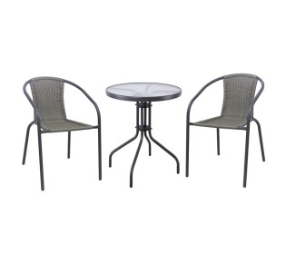 BALENO-W Set Κήπου - Βεράντας Τραπέζι Ø60cm & 2 Πολυθρόνες / Μέταλλο Ανθρακί - Wicker Mixed Grey