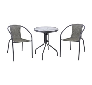 BALENO-W Set Table Ø60cm & 2 Armchairs / Metal Anthracite - Mixed Grey Wicker