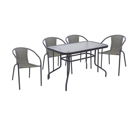 BALENO-W Set Τραπεζαρία Κήπου Τραπέζι 110x60cm & 4 Πολυθρόνες / Μέταλλο Ανθρακί - Wicker Mixed Grey