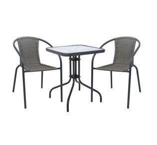 BALENO-W Set Κήπου - Βεράντας Τραπέζι 70x70cm - 2 Πολυθρόνες / Μέταλλο Ανθρακί - Wicker Mixed Grey