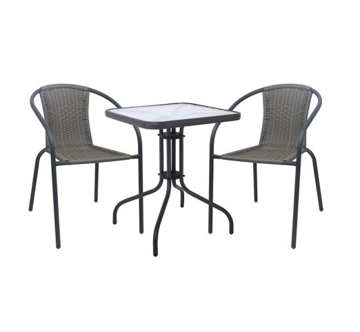 BALENO-W Set Κήπου - Βεράντας Τραπέζι 70x70cm - 2 Πολυθρόνες / Μέταλλο Ανθρακί - Wicker Mixed Grey