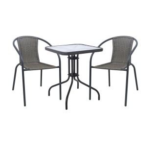 BALENO-W Set Table 70x70cm - 2 Armchairs / Metal Anthracite - Mixed Grey Wicker 2