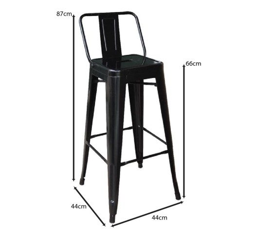 RELIX Bar Stool - Seat Height 66cm with Back / Metal Black