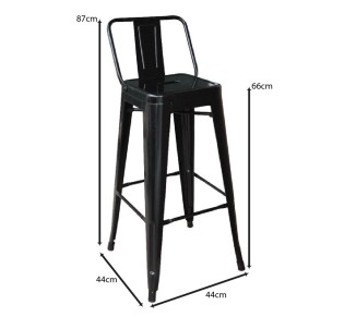 RELIX Bar Stool - Seat Height 66cm with Back / Metal Black