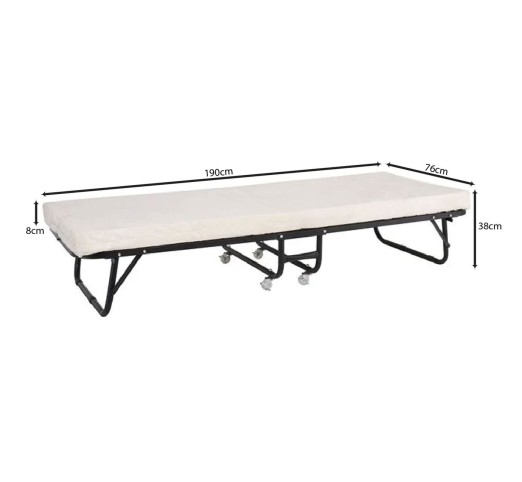 SPAN Κρεβάτι Πτυσσόμενο Βοηθητικό 76x190x38cm / Μέταλλο Βαφή Μαύρο - Στρώμα 8cm foam