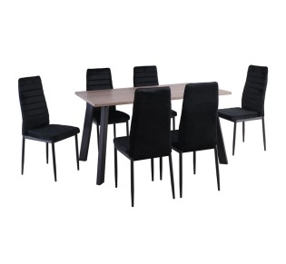 JETTA - BAXTER Set Table 140x80cm & 6 Chairs / Sonoma Oak - Velure Black & Metal Black