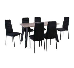 JETTA - BAXTER Set Table 140x80cm & 6 Chairs / Sonoma Oak - Velure Black & Metal Black