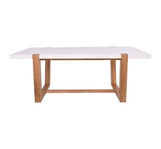 COMET Set Τραπεζαρία Ξύλινη Τραπέζι 200x100cm - 6 Καρέκλες / Φυσικό με MDF Άσπρο Μάρμαρο - Ύφασμα Άσπρο
