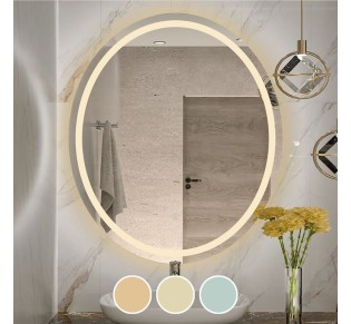 LED-3 Καθρέπτης Τοίχου Oval 60x70cm Φωτιζόμενος - Αφής με 3 επιλογές εναλλαγής χρωμάτων