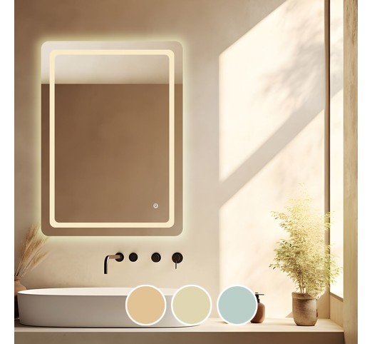 LED-6 Wall Mirror 60x80cm Illuminated - Touch with 3 colour changing options