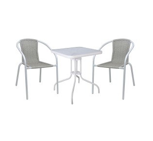 BALENO-W Set Κήπου - Βεράντας Τραπέζι 70x70cm - 2 Πολυθρόνες / Μέταλλο Άσπρο - Wicker Beige 2