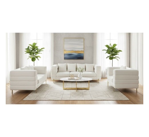 MORRIS Set Σαλόνι Καθιστικό - 3-θέσιος & 2θέσιος & Πολυθρόνα / Ύφασμα Teddy Άσπρο