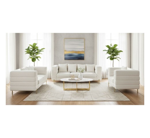 MORRIS Set Σαλόνι Καθιστικό - 3-θέσιος & 2θέσιος & Πολυθρόνα / Ύφασμα Teddy Άσπρο