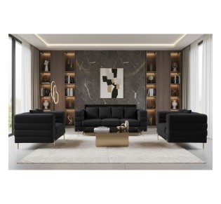 MORRIS Set Σαλόνι - Καθιστικό 3-θέσιος & 2-θέσιος & Πολυθρόνα / Ύφασμα Teddy Μαύρο