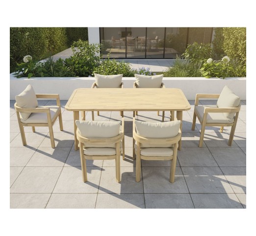 FLORIDA Dining Set 7τμχ Τραπεζαρία Κήπου Βεράντας / Acacia - Μαξιλάρια Μπεζ