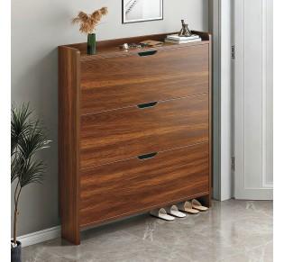 SHOE CABINET 80x17x115cm / MDF Melamine - Walnut 2