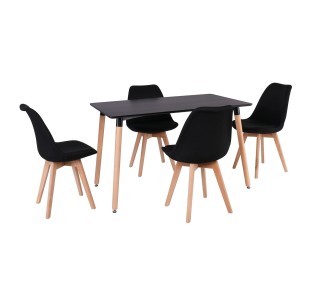 MARTIN Set Table 120x80cm & 4 Chairs / Natural Black - Fabric Black