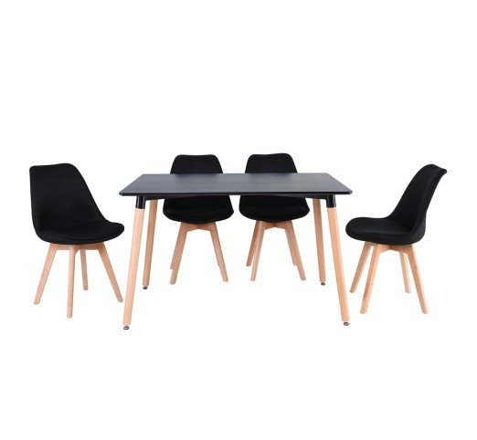 MARTIN Set Table 120x80cm & 4 Chairs / Natural Black - Fabric Black