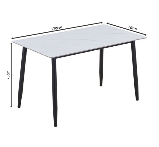 OSLO Dining Table 120x70cm / Metal Black - Sintered Stone White Marble
