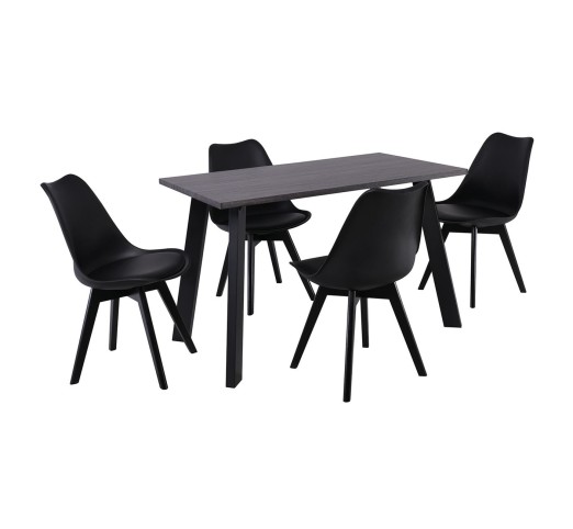 MARTIN Set Τραπεζαρία Τραπέζι 120x70cm & 4 Καρέκλες / MDF Grey Walnut - Μέταλλο - Ξύλο - PP & PU Μαύρο