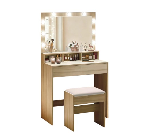 LUCY Set Τουαλέτα με Σκαμπό 80x40x140cm & Καθρέπτης LED & θύρα USB / Απόχρωση Sonoma