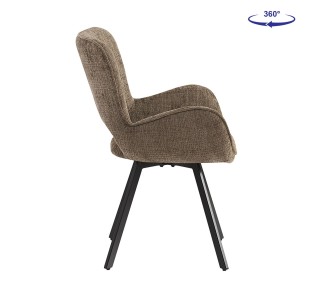 VETA Swivel Armchair / Metal Black Paint - Fabric Brown