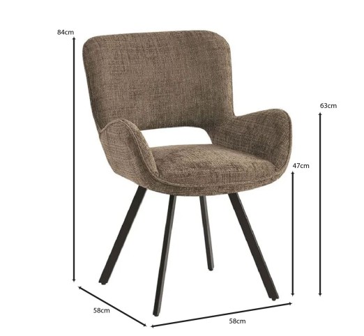 VETA Swivel Armchair / Metal Black Paint - Fabric Brown