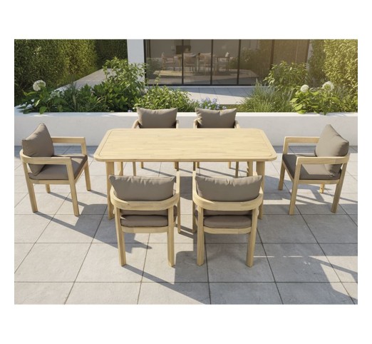 FLORIDA Dining Set 7τμχ Τραπεζαρία Κήπου Βεράντας / Acacia - Μαξιλάρια Cappuccino