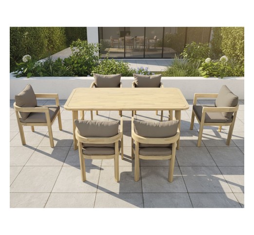 FLORIDA Dining Set 7τμχ Τραπεζαρία Κήπου Βεράντας / Acacia - Μαξιλάρια Cappuccino