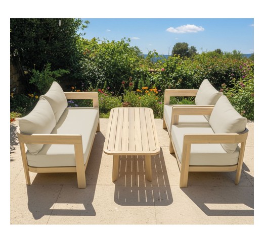 FLORIDA Living Set 4τμχ Σαλόνι Καθιστικό Κήπου - Βεράντας / Acacia - Μαξιλάρια Μπεζ