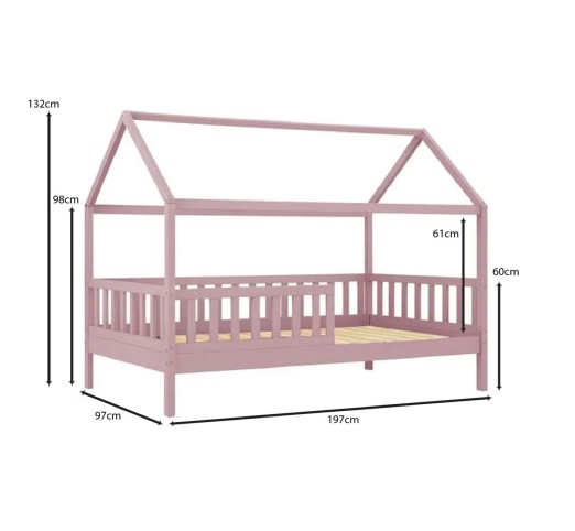 DREAM Montessori Παιδικό Κρεβάτι για Στρώμα 90x190cm / Ξύλο Πεύκου - Απόχρωση Ροζ