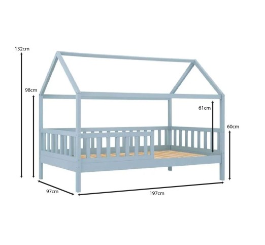 DREAM Montessori Παιδικό Κρεβάτι για Στρώμα 90x190cm / Ξύλο Πεύκου - Απόχρωση Γαλάζιο