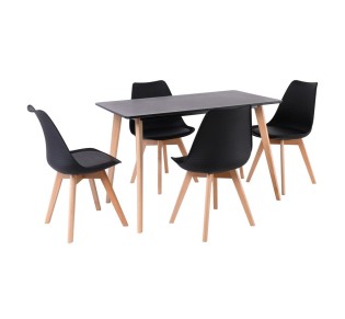 MARTIN Set Τραπεζαρία Τραπέζι 120x70cm & 4 Καρέκλες / MDF Μαύρο - Οξιά Φυσικό - PP Μαύρο