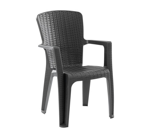 SIDE Πολυθρόνα Κήπου - Βεράντας Στοιβαζόμενη Rattan Look / PP - UV Απόχρωση Ανθρακί